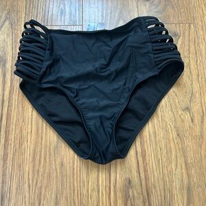 Women's Black Strappy Swim Bottom